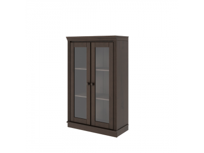 Estante de madeira com 1,19 m com acabamento liso na cor nibs e duas portas de vidro / Coleção biblioteca